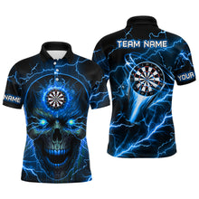 Load image into Gallery viewer, Personalized Blue Darts Skull Men Polo Shirts Custom Lightning Thunder Team League Darts Jersey TDM1511