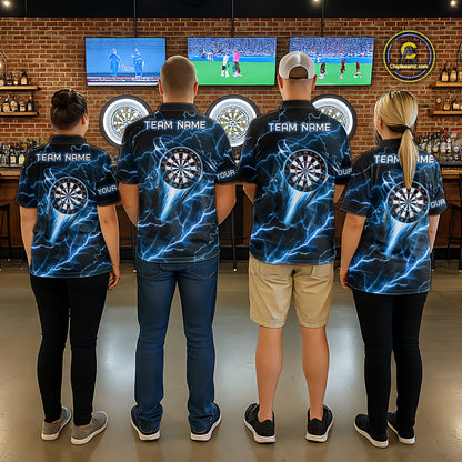 Blue Darts Skull Men Quarter-Zip Shirt Custom Lightning Thunder Team League Darts Jersey TDM1511