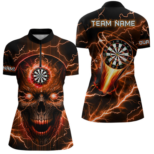 Orange Darts Skull Women Quarter-Zip Shirt Custom Lightning Thunder Team League Darts Jersey TDM1512