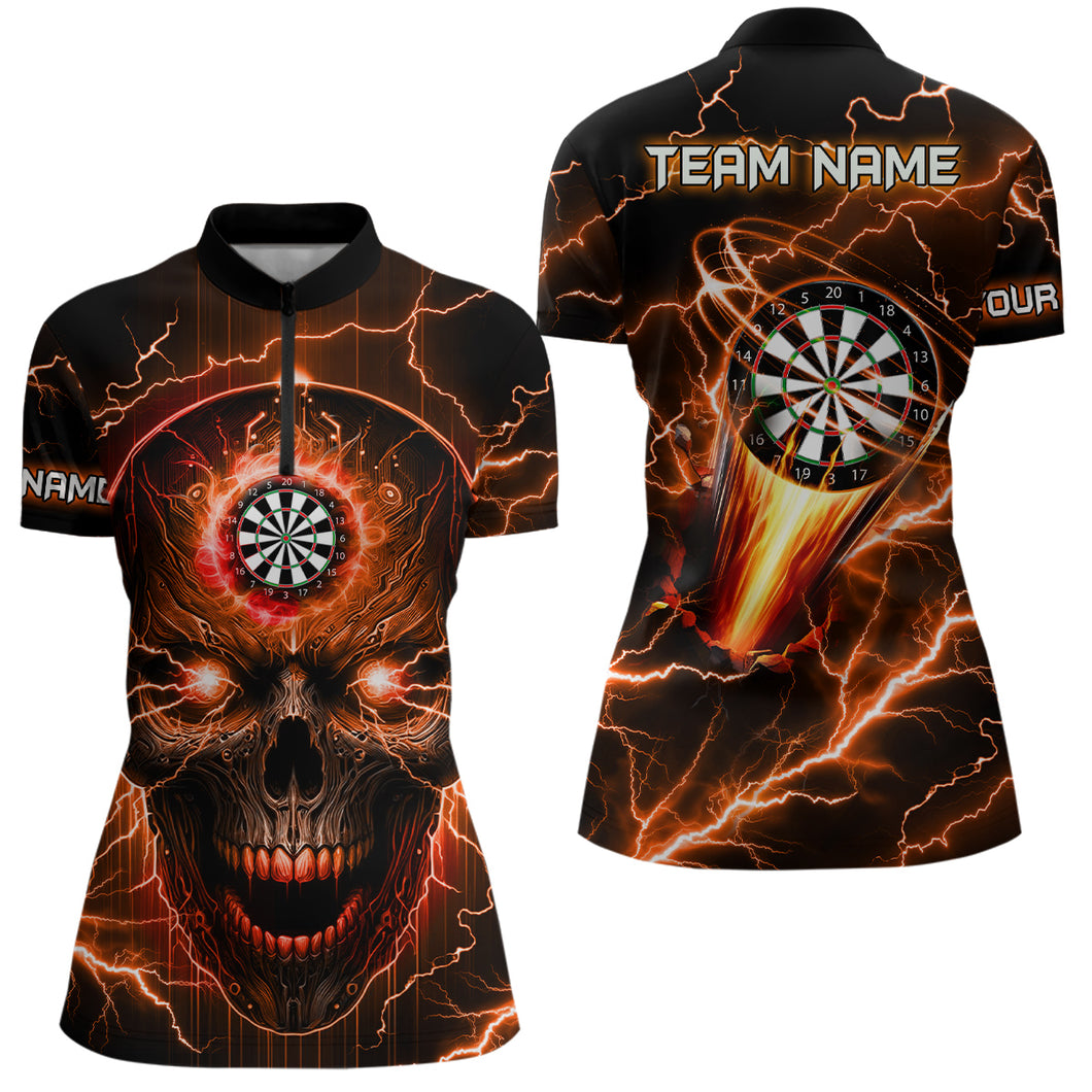 Orange Darts Skull Women Quarter-Zip Shirt Custom Lightning Thunder Team League Darts Jersey TDM1512