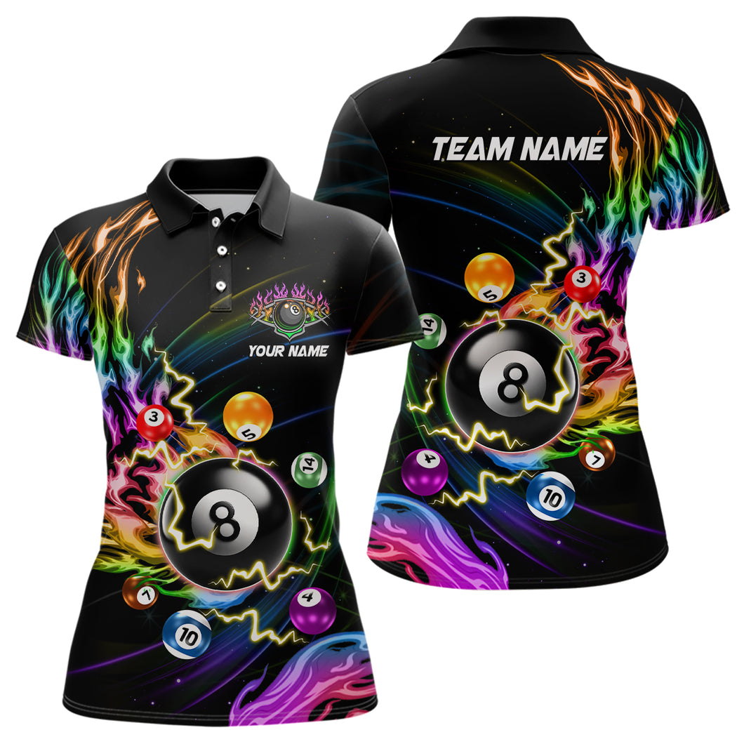 Personalized 3D Billiard Balls Colorful Fire Pool Shirts For Women Custom Lightning Billiard Jerseys TDM2088