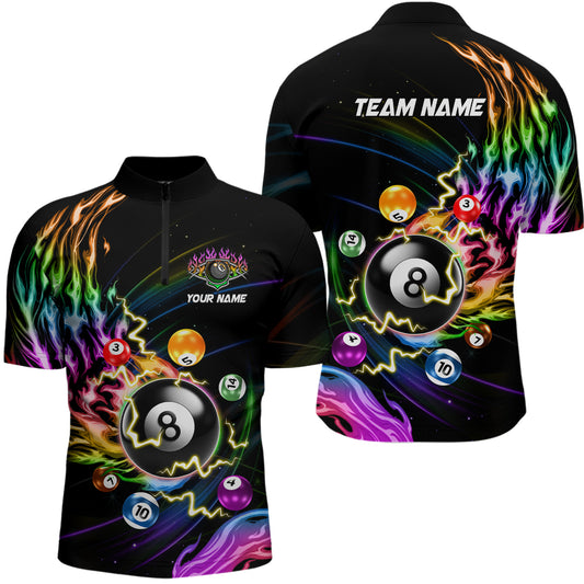 Personalized 3D Billiard Balls Colorful Fire Pool Shirts For Men Custom Lightning Billiard Jerseys TDM2088