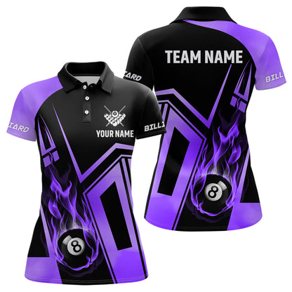 Personalized 3D Billiard Shirts For Women Custom Purple 8 Ball Pool Fire Flame Billiard Jerseys TDM2823