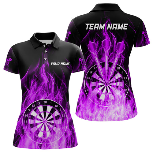 Fire Flame Dartboard 3D Darts Polo & Quarter Zip Custom Dart Shirts For Women Dart Jerseys |Purple TDM3299