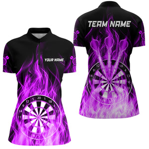 Fire Flame Dartboard 3D Darts Polo & Quarter Zip Custom Dart Shirts For Women Dart Jerseys |Purple TDM3299