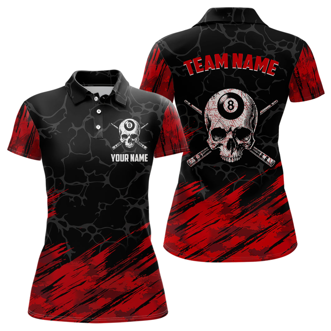 Black And Red 8 Ball Pool Cue Skull Custom Women Billiard Shirts, Billiard Jersey Billiard Team Shirt TDM3303