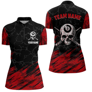 Black And Red 8 Ball Pool Cue Skull Custom Women Billiard Shirts, Billiard Jersey Billiard Team Shirt TDM3303