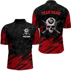 Black And Red 8 Ball Pool Cue Skull Custom Men Billiard Shirts, Billiard Jersey Billiard Team Shirt TDM3303