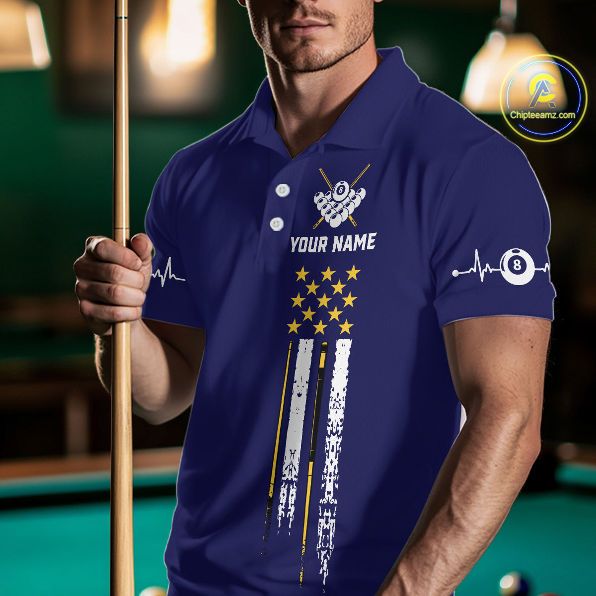 Customized Navy Blue American Flag Billiard Shirt For Men, 8 Ball Pool Team Jersey Polo & 1/4 Zip TDM6586