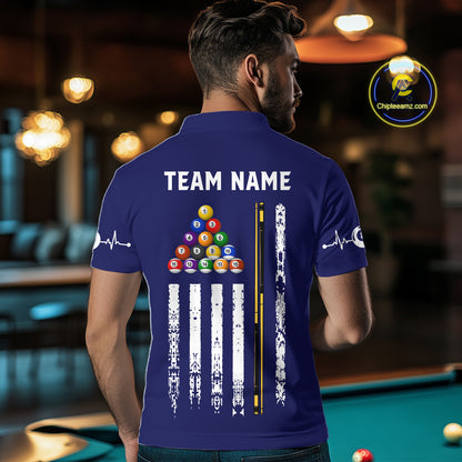 Customized Navy Blue American Flag Billiard Shirt For Men, 8 Ball Pool Team Jersey Polo & 1/4 Zip TDM6586