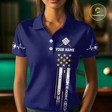 Load image into Gallery viewer, Customized Navy Blue American Flag Billiard Shirt For Women, 9 Ball Pool Team Jersey Polo &amp; 1/4 Zip TDM6587