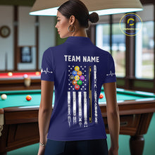 Load image into Gallery viewer, Customized Navy Blue American Flag Billiard Shirt For Women, 9 Ball Pool Team Jersey Polo &amp; 1/4 Zip TDM6587
