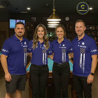 Customized Navy Blue American Flag Billiard Shirt For Men, 9 Ball Pool Team Jersey Polo & 1/4 Zip TDM6587