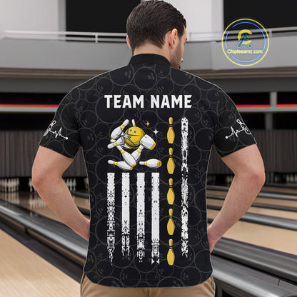 American Flag Black Bowling Shirts For Men Custom Patriotic Bowling Team Jersey Polo & 1/4 Zip TDM6588