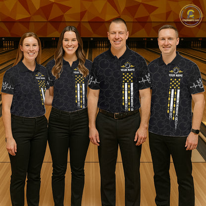 American Flag Black Bowling Shirts For Men Custom Patriotic Bowling Team Jersey Polo & 1/4 Zip TDM6588