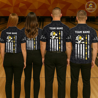 American Flag Black Bowling Shirts For Men Custom Patriotic Bowling Team Jersey Polo & 1/4 Zip TDM6588