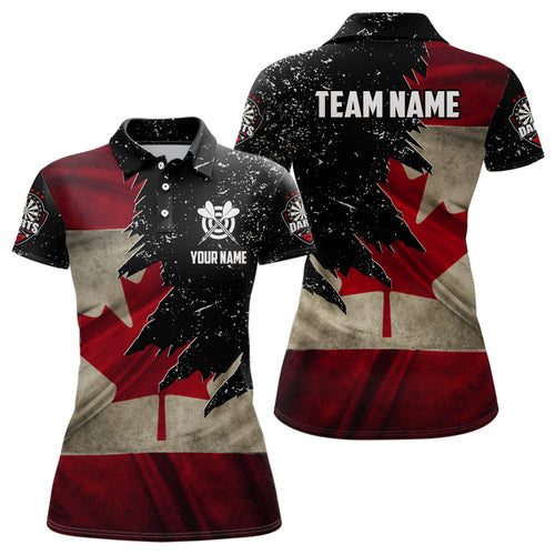 Personalized Retro Canada Flag Darts Women Polo & Quarter-Zip Shirts, Patriotic Dart Jerseys Uniform TDM1884