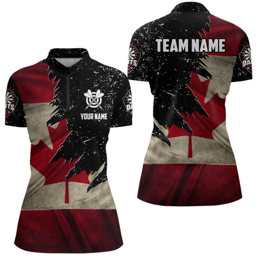 Personalized Retro Canada Flag Darts Women Polo & Quarter-Zip Shirts, Patriotic Dart Jerseys Uniform TDM1884