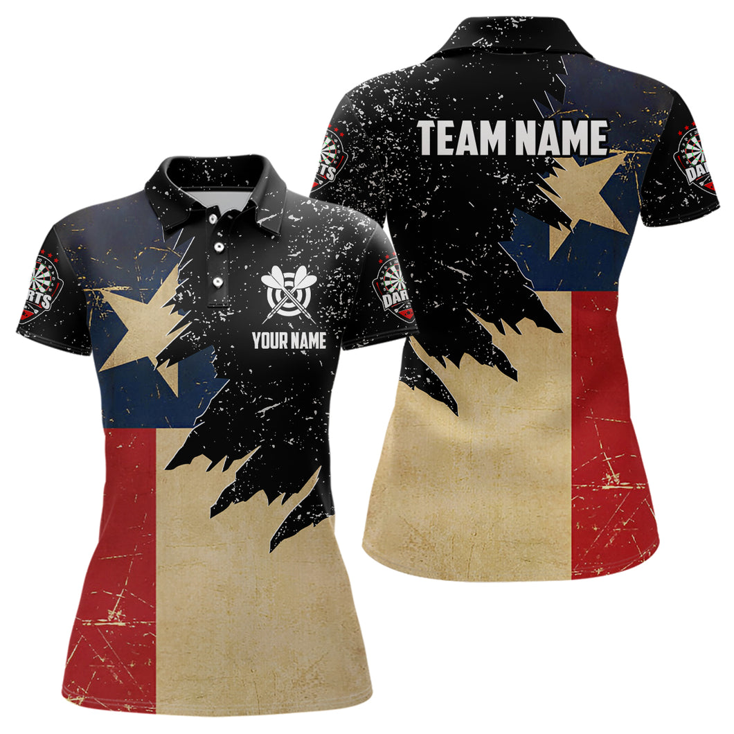 Personalized Retro Texas Flag Darts Women Polo & Quarter-Zip Shirts, Patriotic Dart Jerseys Uniform TDM1885