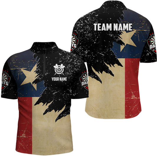 Personalized Retro Texas Flag Darts Men Polo & Quarter-Zip Shirts, Patriotic Dart Jerseys Uniform TDM1885