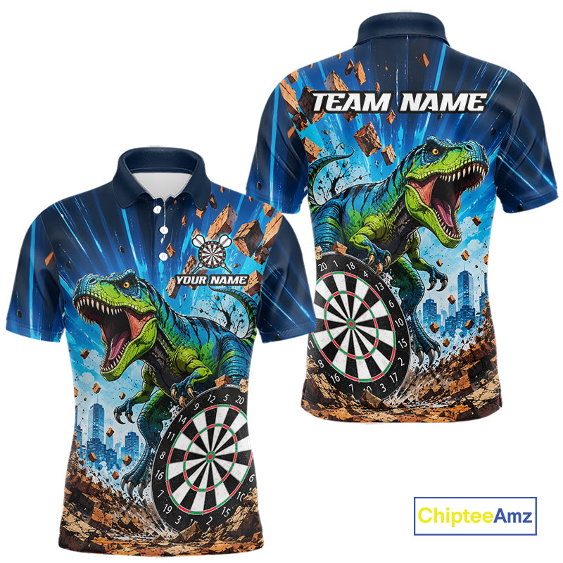 Custom Dinosaur Funny Darts Polo Shirt Designed for Personalized Darts Team Jerseys with Eye Catching Artwork, Premium Athletic Performance, and League Ready Style