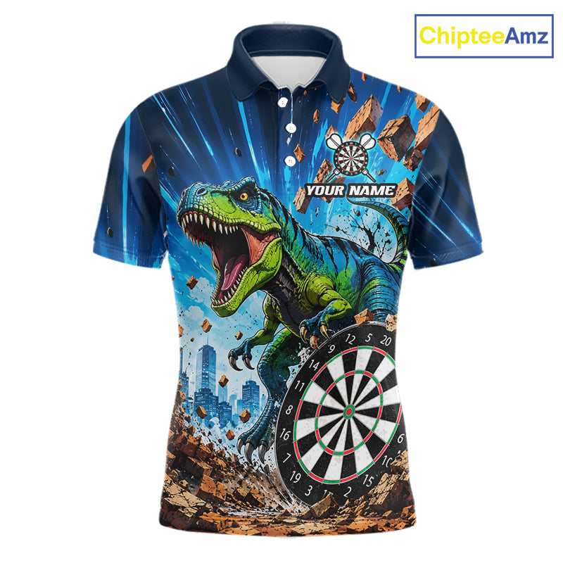 Personalized Dinosaur Funny Darts Polo Shirt Featuring a Playful Dinosaur Design for Dart League Players, Team Competition, Tournament Events, and Unique Darts Gift Ideas