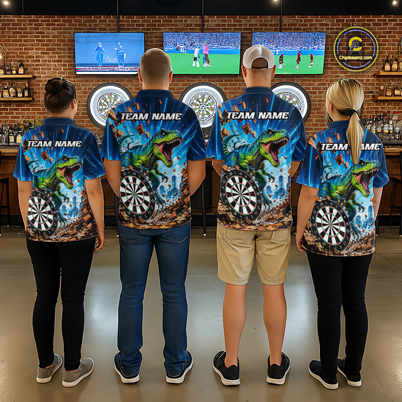 Dart Team Wearing Personalized Dinosaur Funny Custom Darts Team Jerseys Featuring the Complete Back Artwork, Back View