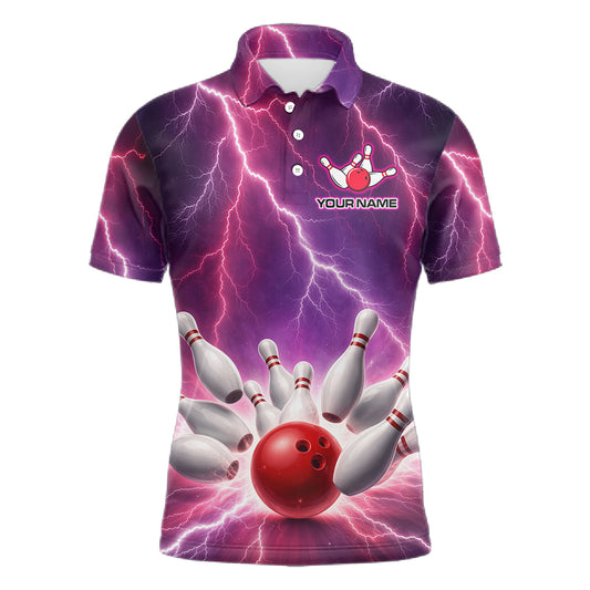 Custom Thunder Lightning Red & Purple Bowling Shirt For Men, Bowling Team Jersey Polo & 1/4 Zip TDM6189