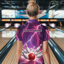 Load image into Gallery viewer, Custom Thunder Lightning Red &amp; Purple Bowling Shirt For Women, Bowling Team Jersey Polo &amp; 1/4 Zip TDM6189