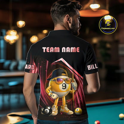 Red Funny 9 Ball Billiard Shirt For Men Custom Pool Team Shirt, Billiard Jersey Polo & 1/4 Zip TDM6614