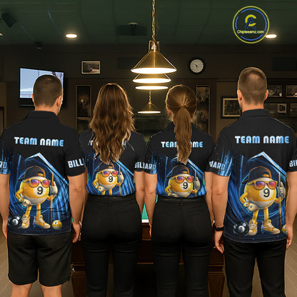 Blue Funny 8 Ball & 9 Ball Pool Billiard Shirt For Men Custom Billiard Team Jersey Polo & 1/4 Zip TDM6616