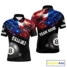 Load image into Gallery viewer, Personalized Glowing American Flag Billiard Shirt For Men Custom Patriotic 8 Ball Pool Team Jersey TDM4264
