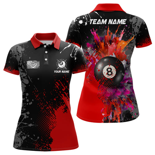 Personalized Red Billiard Paint Style Women Polo Shirts Custom Billiard Outfit Idea For Team TDM0432
