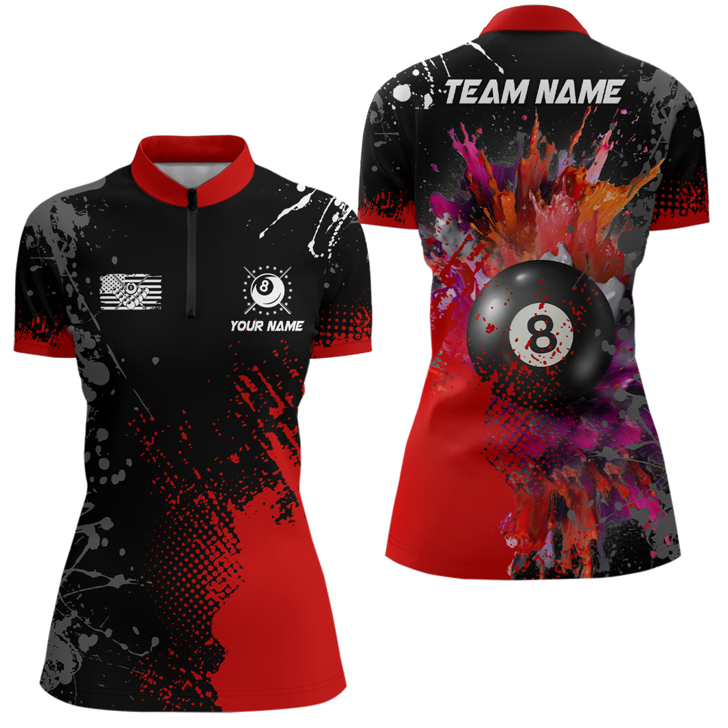 Personalized Red Billiard Paint Style Women Quarter-Zip Shirts Custom Billiard Outfit Idea  TDM0432