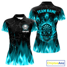 Load image into Gallery viewer, Fire Flame Skull Darts Polo &amp; Quarter Zip Custom Darts Shirts For Women, Darts Team Jersey|Turquoise TDM5320