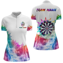 Load image into Gallery viewer, Icy Colorful Light Womens Darts Polo &amp; Quarter Zip Custom Dart Shirts For Team Darts Jerseys |White TDM3325