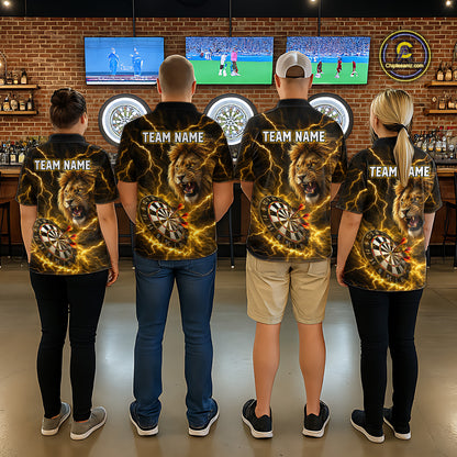 Custom Yellow Dartboard Thunder Lightning Lion Darts Shirt For Men, Darts League Team Jersey TDM5815