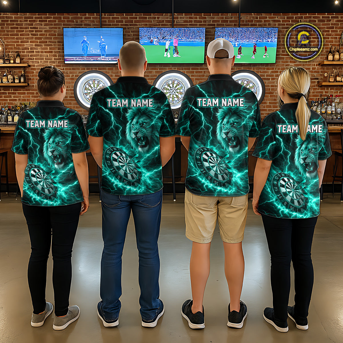 Custom Turquoise Dartboard Thunder Lightning Lion Darts Shirt For Women, Darts League Team Jersey TDM5816