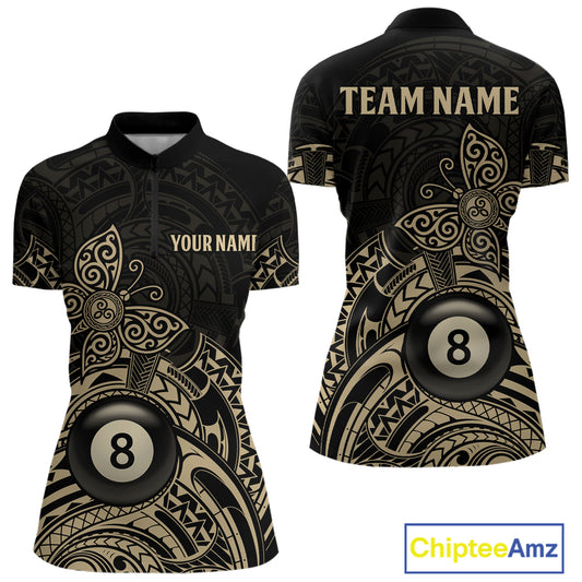 Custom Black And Gold Tribal Butterfly Billiard Shirts For Women | 8 Ball Pool Team Jerseys TDM4688