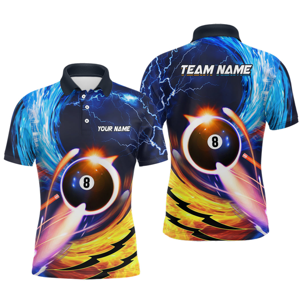 Personalized Blue And Orange Billiard 8 Ball Polo Shirts For Men Custom Billiard Uniform For Team TDM0443