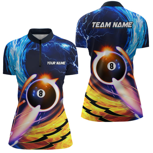 Personalized Blue Orange 8 Ball Billiard Women Quarter-Zip Shirts Custom Billiard Uniform  TDM0443