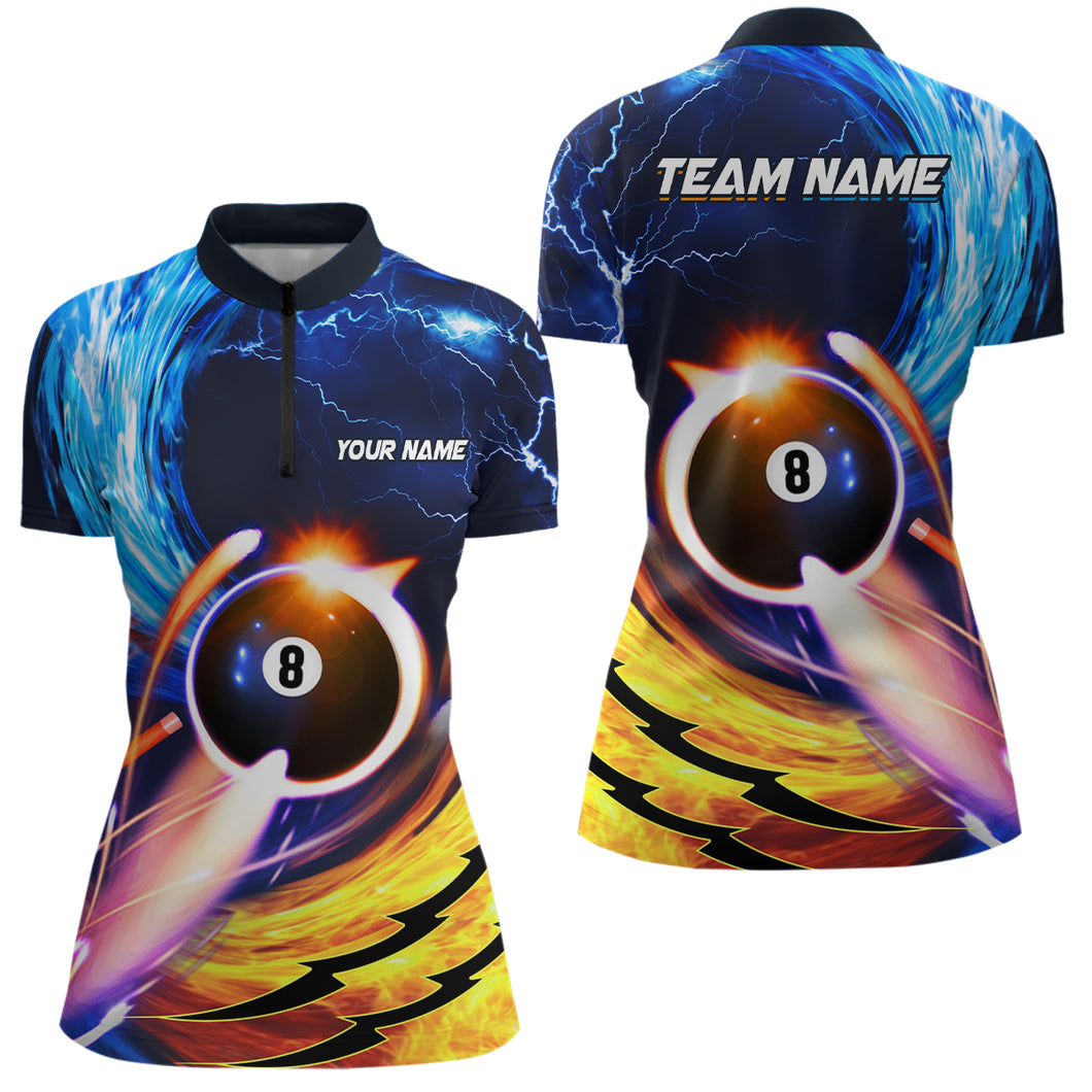 Personalized Blue Orange 8 Ball Billiard Women Quarter-Zip Shirts Custom Billiard Uniform  TDM0443
