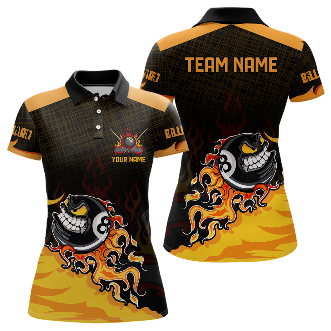 Personalized Funny 8 Ball Pool Fire Billiard Polo Shirts For Women Custom 3D Billiard Shirts Funny TDM0642