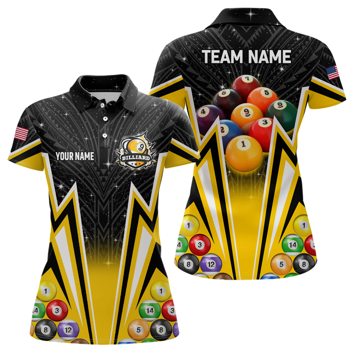 Personalized 3D 9 Ball Billiard Jerseys Women Polo Shirts, 9 Ball Pool Team League Billiard Shirts TDM1149