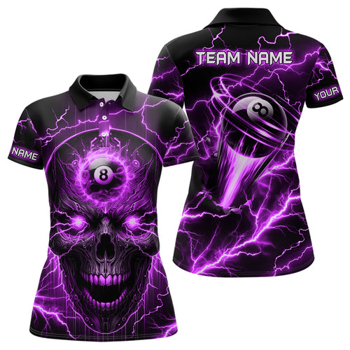 Personalized Skull Billiard Shirts For Women Custom Name 8 Ball Pool Billiard Jersey |Purple TDM1532