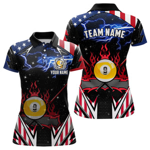 9 Ball Pool Billiard Jerseys Custom Lightning American Flag Women Billiard Shirts, 9 Ball Team Shirts TDM2867