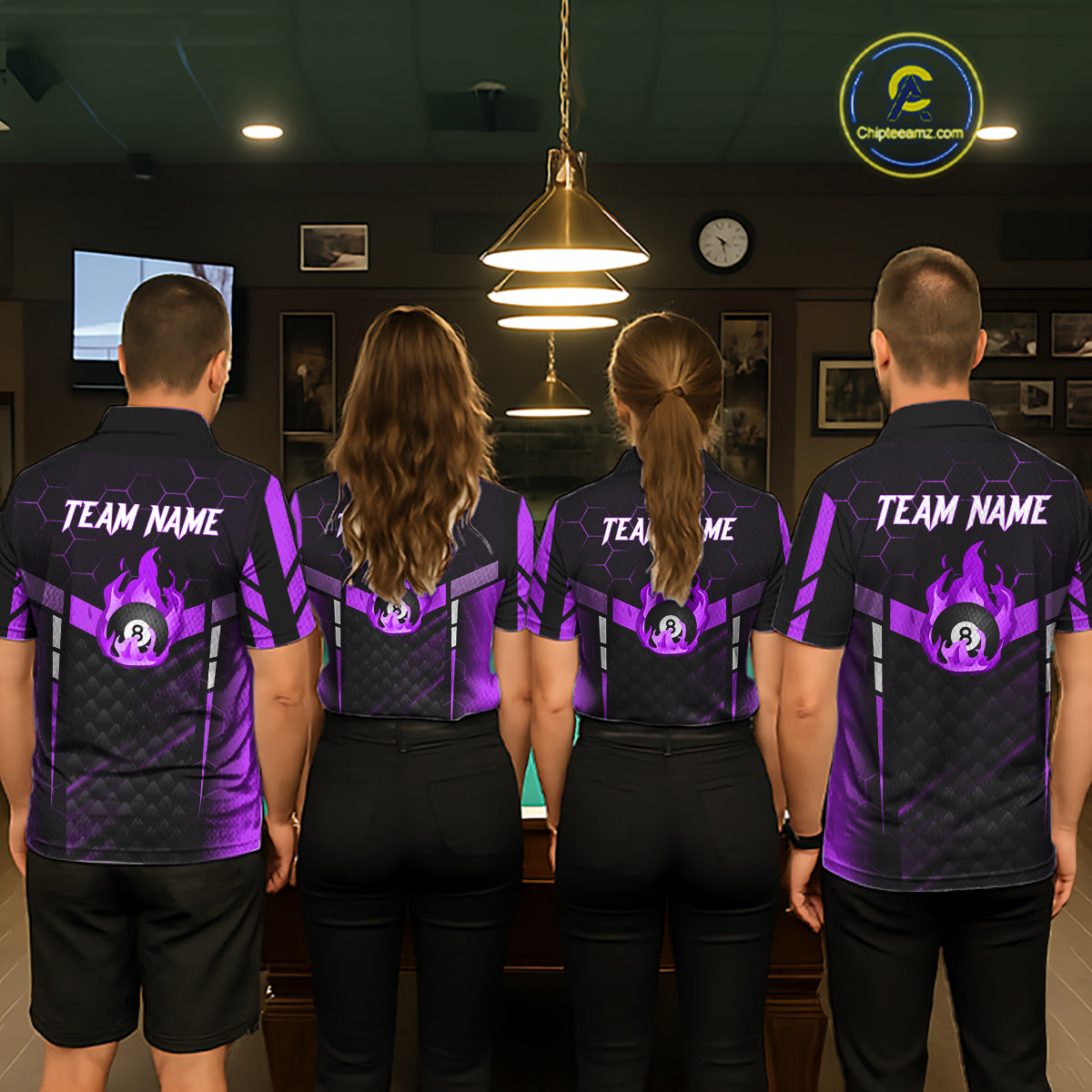 Personalized Purple 8 Ball Flame Billiard Shirt For Men Custom Billiard Team Jersey Polo & 1/4 Zip TDM5585