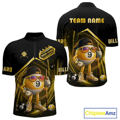 Yellow Funny 9 Ball Billiard Shirt For Men Custom Pool Team Shirt, Billiard Jersey Polo & 1/4 Zip TDM5835
