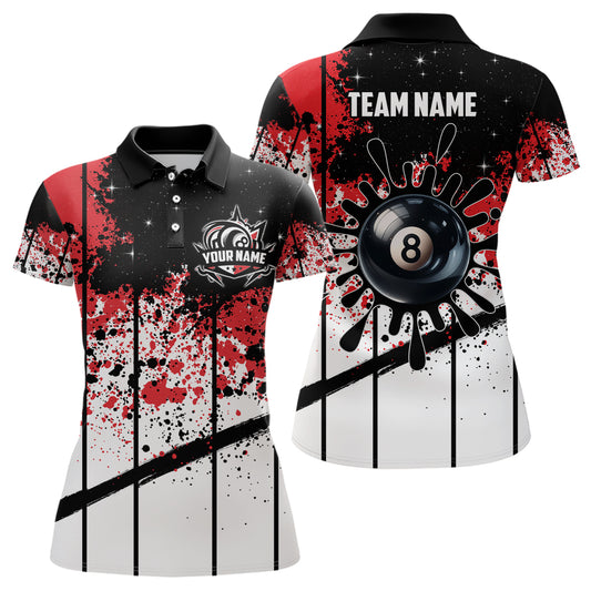 Personalized Billiard 8 Ball Grunge Style Men Polo Shirts, 8 Ball Pool Billiard Attire Jerseys  TDM1158