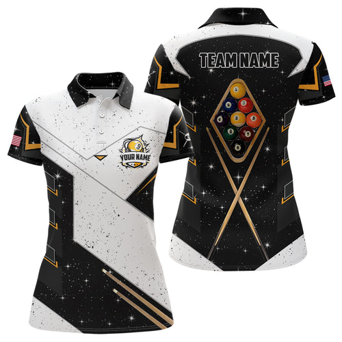 Personalized 9 Ball Pool Billiard Grunge Polo Shirts For Women Custom 9 Ball Billiards Attire Jerseys TDM1159